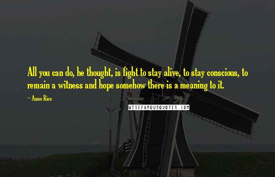 Anne Rice Quotes: All you can do, he thought, is fight to stay alive, to stay conscious, to remain a witness and hope somehow there is a meaning to it.