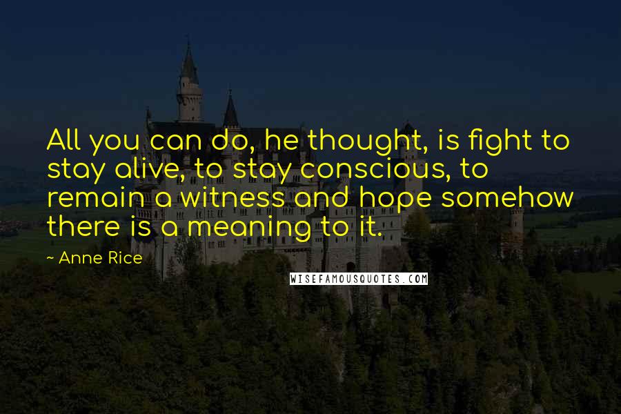 Anne Rice Quotes: All you can do, he thought, is fight to stay alive, to stay conscious, to remain a witness and hope somehow there is a meaning to it.