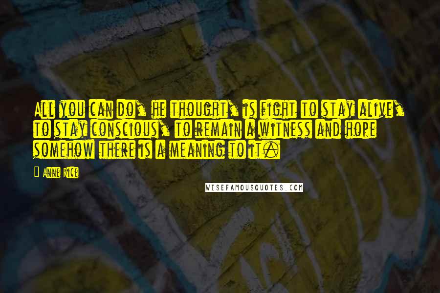 Anne Rice Quotes: All you can do, he thought, is fight to stay alive, to stay conscious, to remain a witness and hope somehow there is a meaning to it.