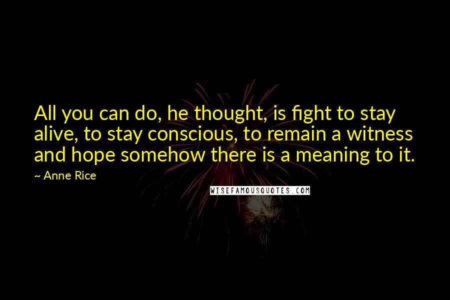 Anne Rice Quotes: All you can do, he thought, is fight to stay alive, to stay conscious, to remain a witness and hope somehow there is a meaning to it.