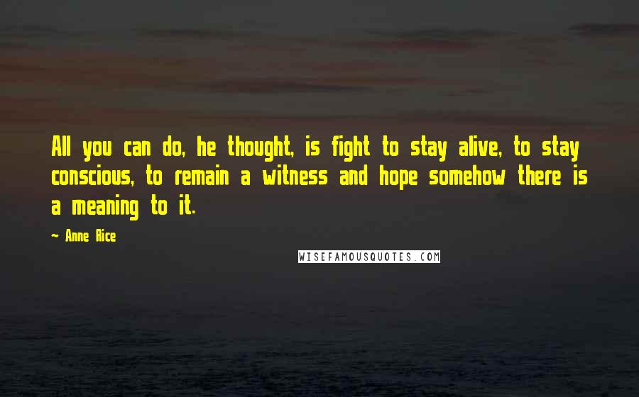 Anne Rice Quotes: All you can do, he thought, is fight to stay alive, to stay conscious, to remain a witness and hope somehow there is a meaning to it.