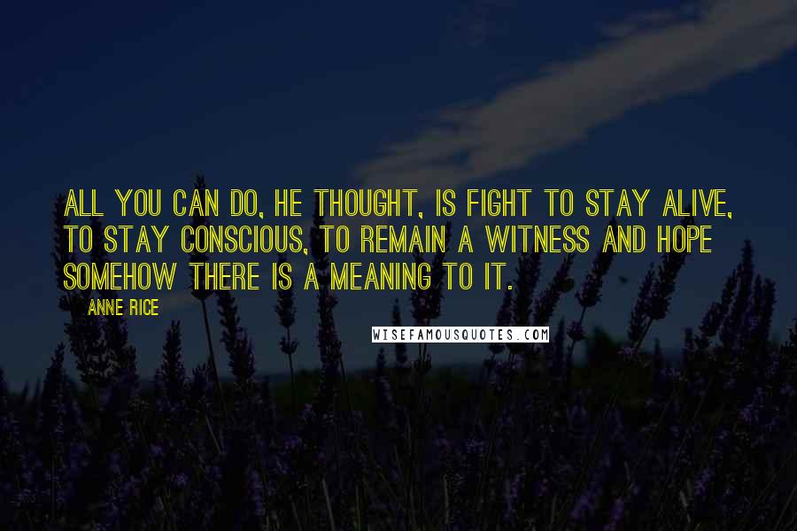 Anne Rice Quotes: All you can do, he thought, is fight to stay alive, to stay conscious, to remain a witness and hope somehow there is a meaning to it.