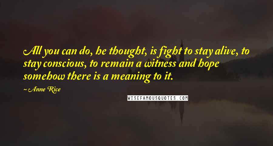 Anne Rice Quotes: All you can do, he thought, is fight to stay alive, to stay conscious, to remain a witness and hope somehow there is a meaning to it.