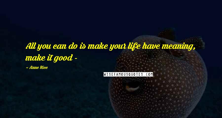 Anne Rice Quotes: All you can do is make your life have meaning, make it good - 