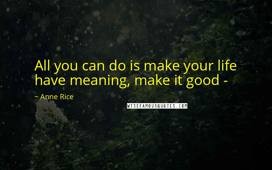 Anne Rice Quotes: All you can do is make your life have meaning, make it good - 