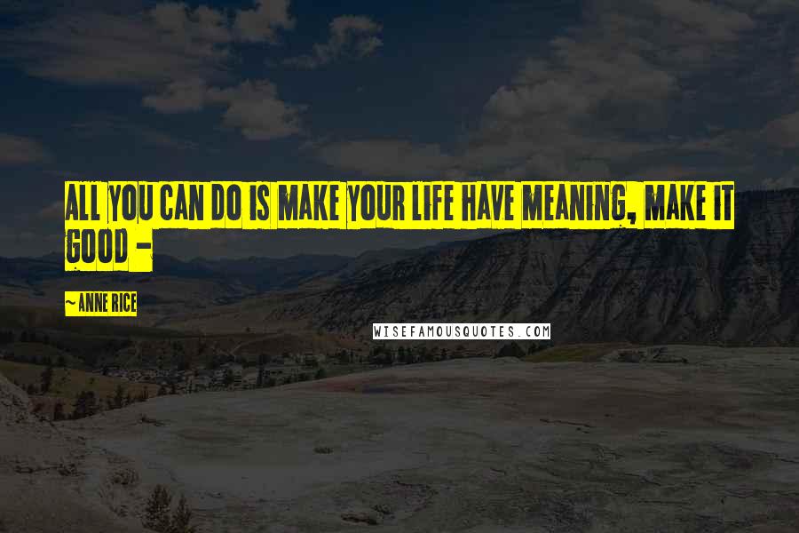 Anne Rice Quotes: All you can do is make your life have meaning, make it good - 