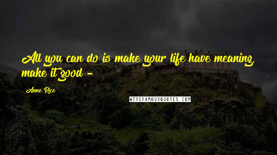 Anne Rice Quotes: All you can do is make your life have meaning, make it good - 