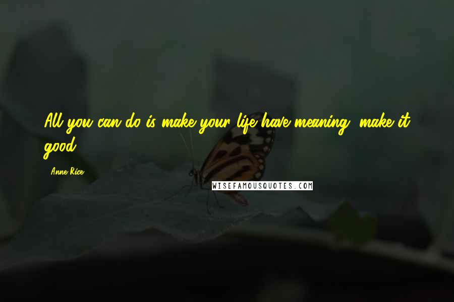 Anne Rice Quotes: All you can do is make your life have meaning, make it good -