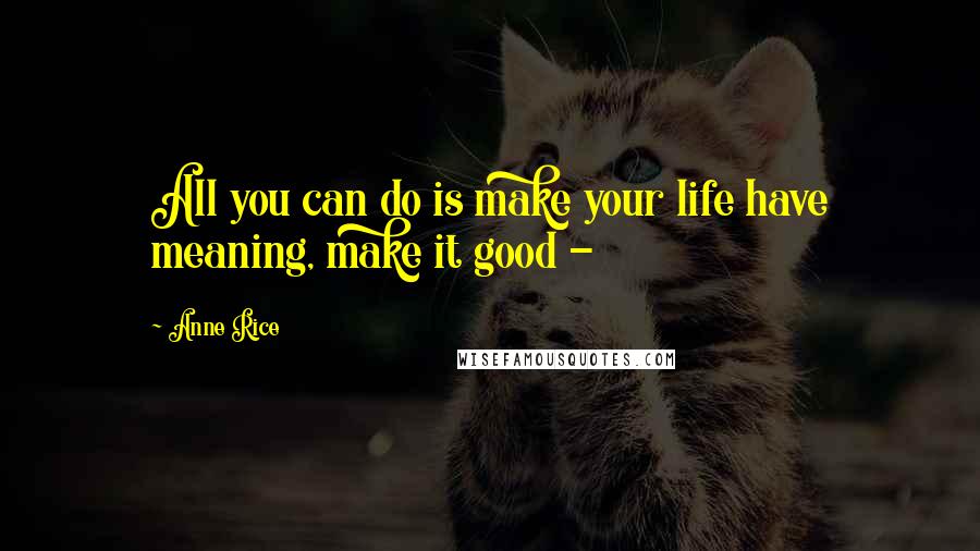 Anne Rice Quotes: All you can do is make your life have meaning, make it good - 