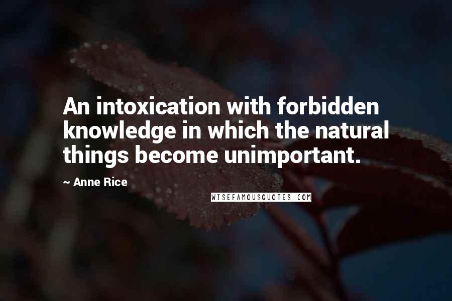 Anne Rice Quotes: An intoxication with forbidden knowledge in which the natural things become unimportant.