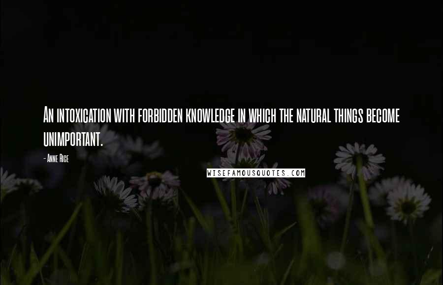Anne Rice Quotes: An intoxication with forbidden knowledge in which the natural things become unimportant.