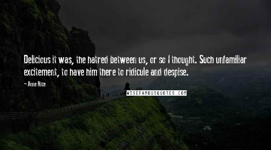 Anne Rice Quotes: Delicious it was, the hatred between us, or so I thought. Such unfamiliar excitement, to have him there to ridicule and despise.