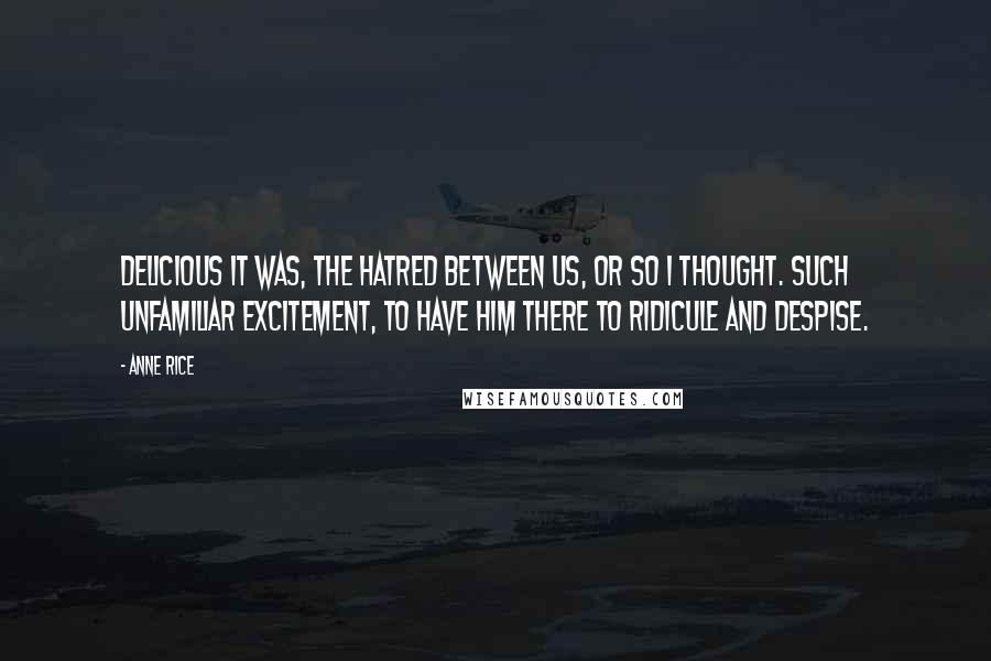 Anne Rice Quotes: Delicious it was, the hatred between us, or so I thought. Such unfamiliar excitement, to have him there to ridicule and despise.