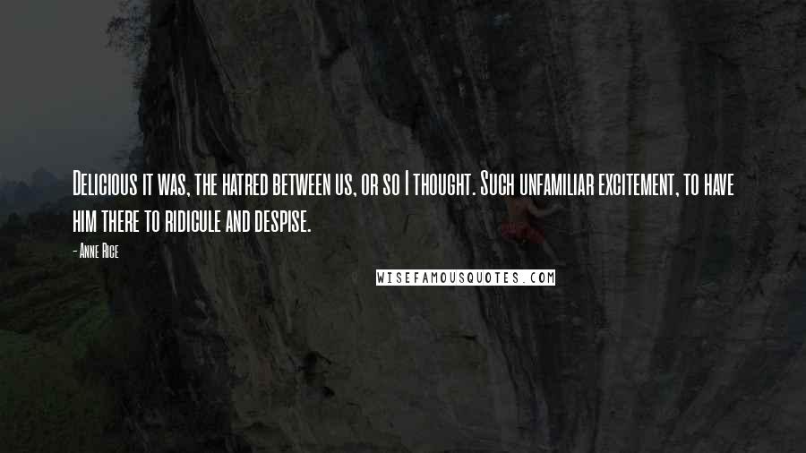 Anne Rice Quotes: Delicious it was, the hatred between us, or so I thought. Such unfamiliar excitement, to have him there to ridicule and despise.