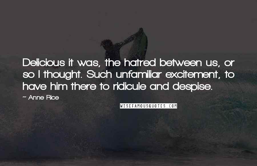 Anne Rice Quotes: Delicious it was, the hatred between us, or so I thought. Such unfamiliar excitement, to have him there to ridicule and despise.