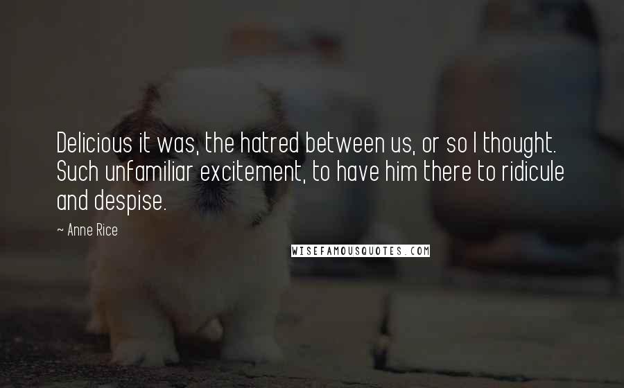 Anne Rice Quotes: Delicious it was, the hatred between us, or so I thought. Such unfamiliar excitement, to have him there to ridicule and despise.