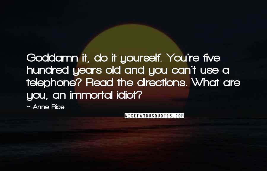 Anne Rice Quotes: Goddamn it, do it yourself. You're five hundred years old and you can't use a telephone? Read the directions. What are you, an immortal idiot?