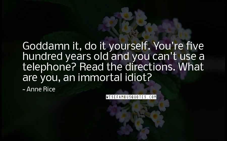 Anne Rice Quotes: Goddamn it, do it yourself. You're five hundred years old and you can't use a telephone? Read the directions. What are you, an immortal idiot?