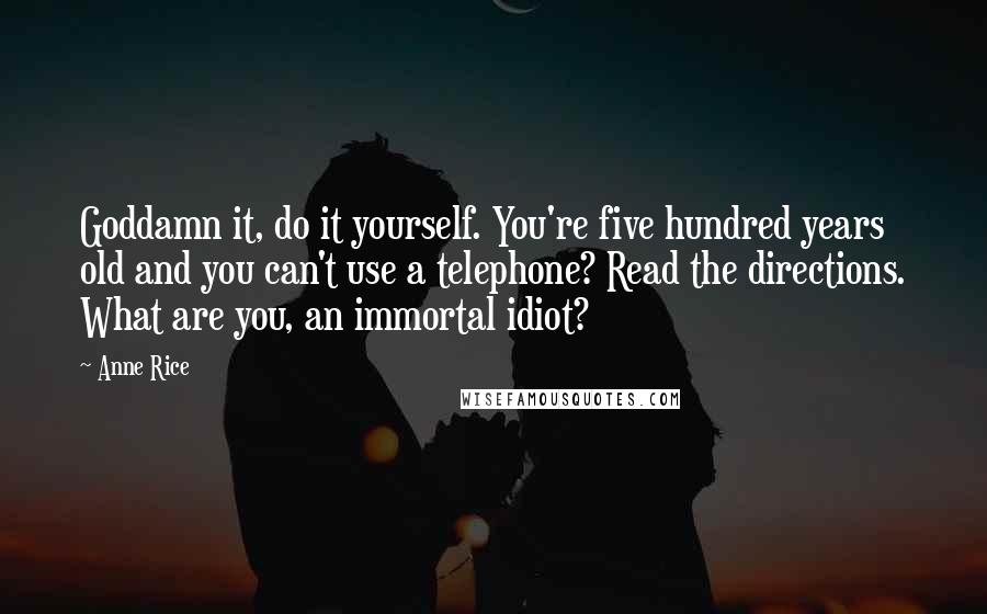 Anne Rice Quotes: Goddamn it, do it yourself. You're five hundred years old and you can't use a telephone? Read the directions. What are you, an immortal idiot?