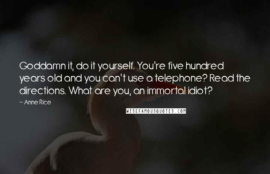 Anne Rice Quotes: Goddamn it, do it yourself. You're five hundred years old and you can't use a telephone? Read the directions. What are you, an immortal idiot?