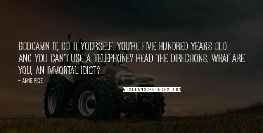 Anne Rice Quotes: Goddamn it, do it yourself. You're five hundred years old and you can't use a telephone? Read the directions. What are you, an immortal idiot?