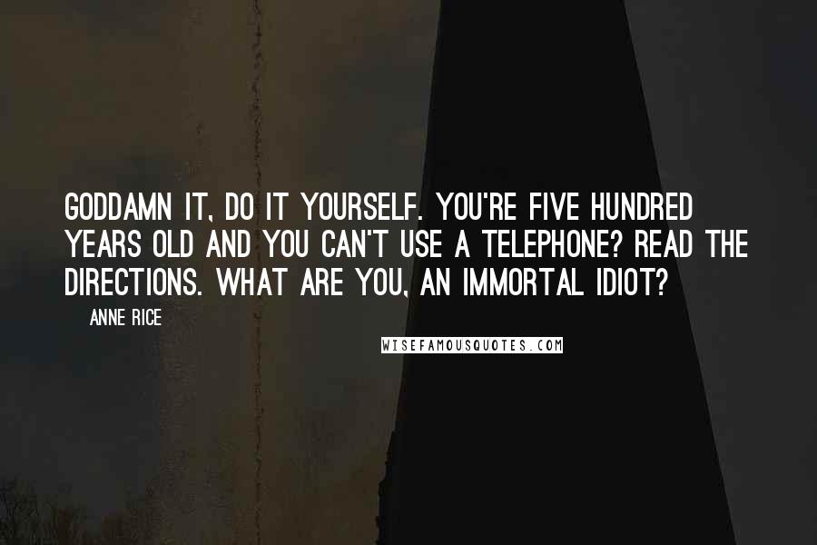Anne Rice Quotes: Goddamn it, do it yourself. You're five hundred years old and you can't use a telephone? Read the directions. What are you, an immortal idiot?