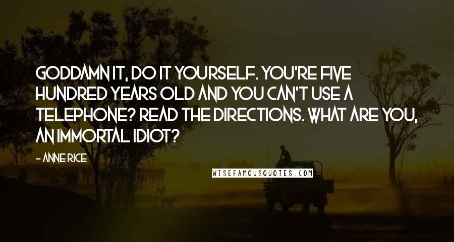 Anne Rice Quotes: Goddamn it, do it yourself. You're five hundred years old and you can't use a telephone? Read the directions. What are you, an immortal idiot?