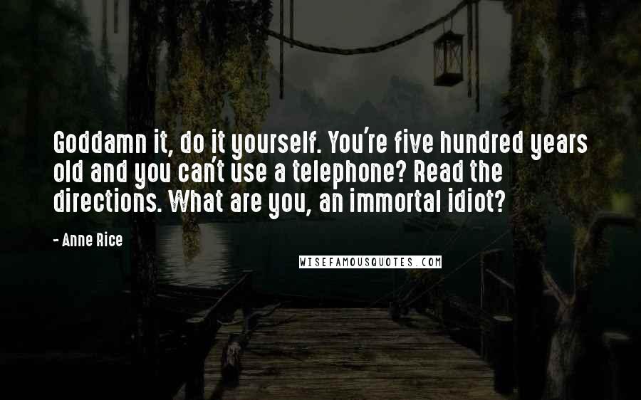 Anne Rice Quotes: Goddamn it, do it yourself. You're five hundred years old and you can't use a telephone? Read the directions. What are you, an immortal idiot?