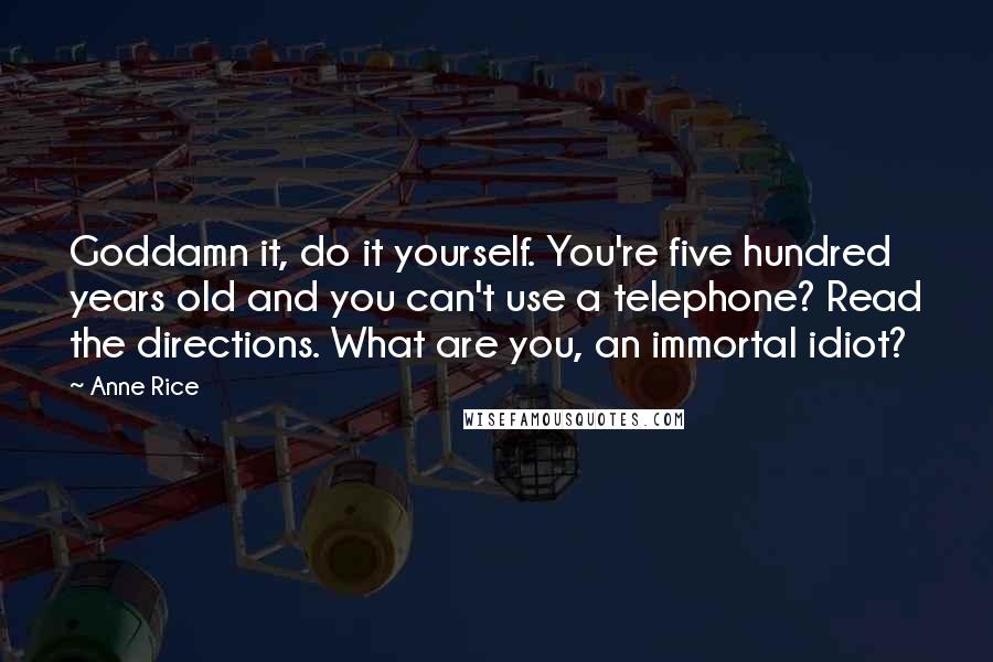 Anne Rice Quotes: Goddamn it, do it yourself. You're five hundred years old and you can't use a telephone? Read the directions. What are you, an immortal idiot?