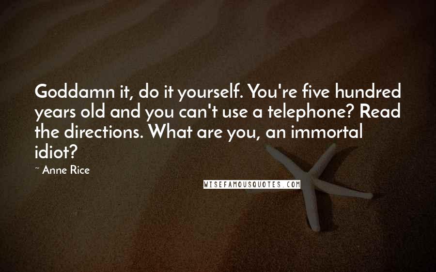 Anne Rice Quotes: Goddamn it, do it yourself. You're five hundred years old and you can't use a telephone? Read the directions. What are you, an immortal idiot?