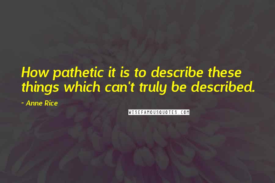 Anne Rice Quotes: How pathetic it is to describe these things which can't truly be described.