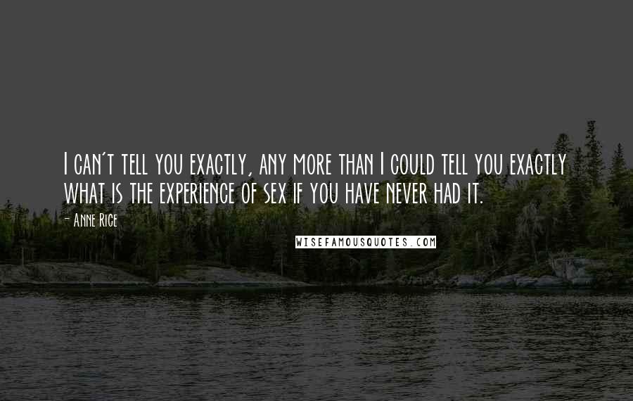 Anne Rice Quotes: I can't tell you exactly, any more than I could tell you exactly what is the experience of sex if you have never had it.