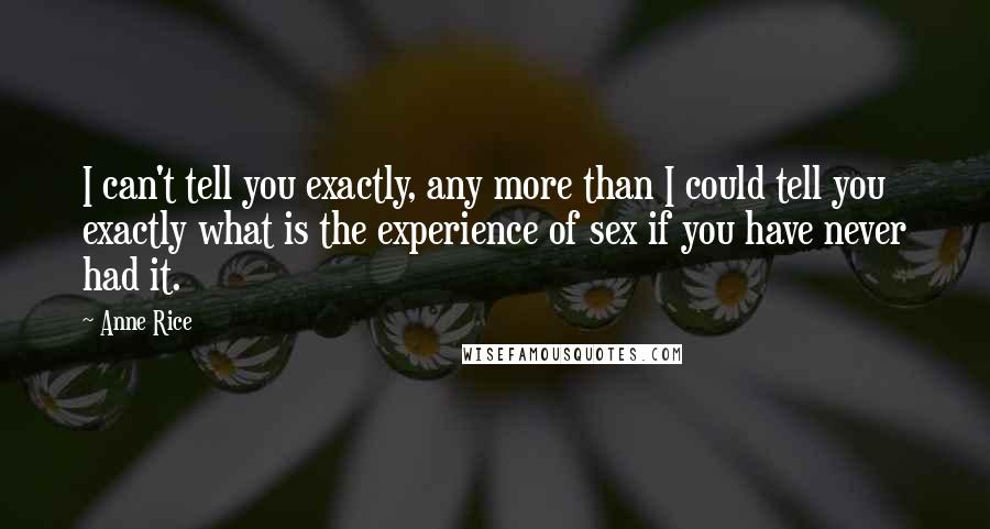 Anne Rice Quotes: I can't tell you exactly, any more than I could tell you exactly what is the experience of sex if you have never had it.