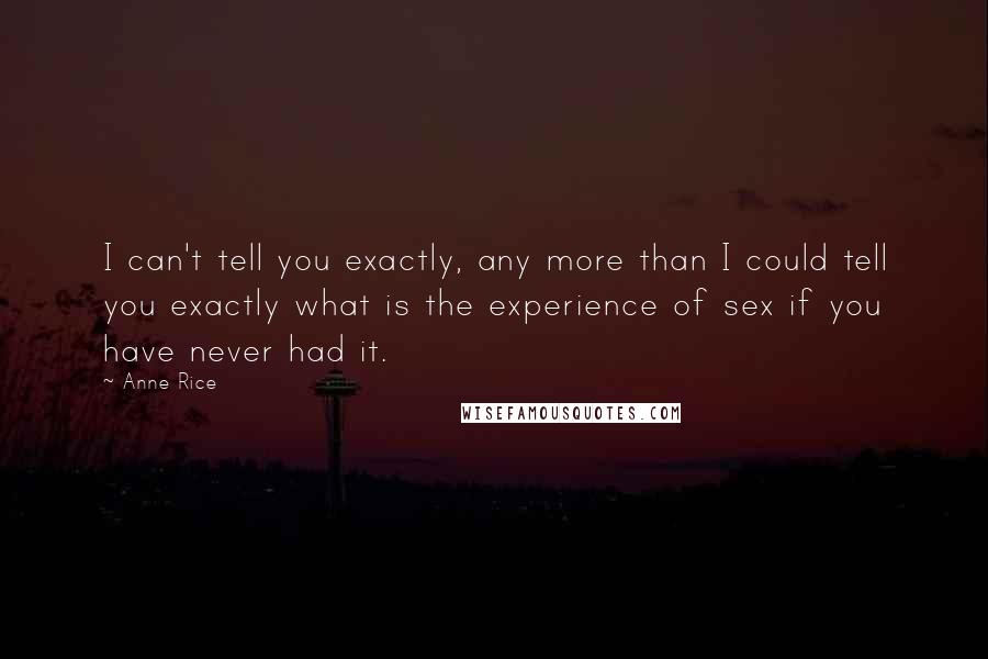 Anne Rice Quotes: I can't tell you exactly, any more than I could tell you exactly what is the experience of sex if you have never had it.