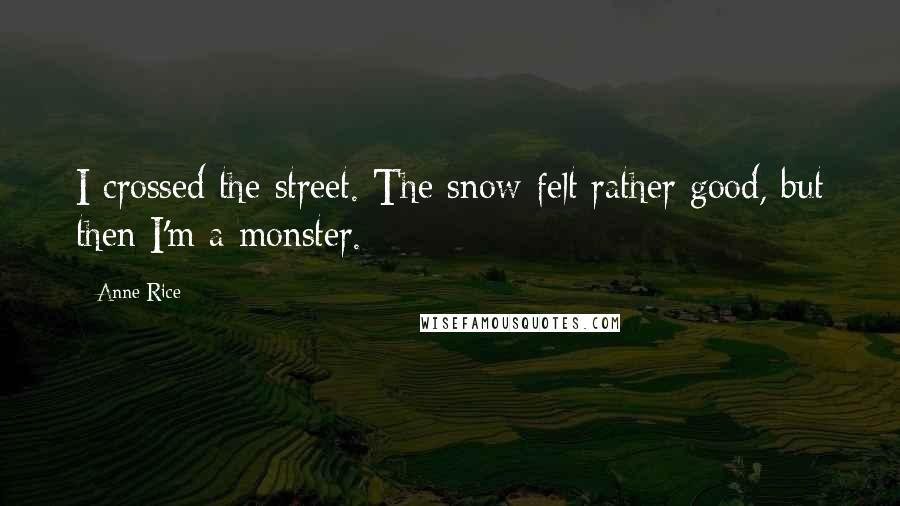 Anne Rice Quotes: I crossed the street. The snow felt rather good, but then I'm a monster.