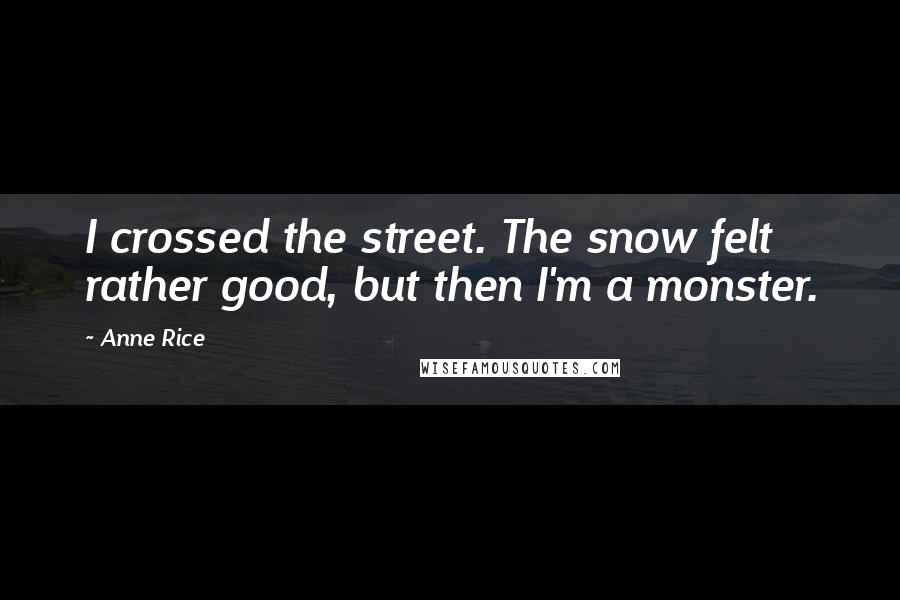 Anne Rice Quotes: I crossed the street. The snow felt rather good, but then I'm a monster.