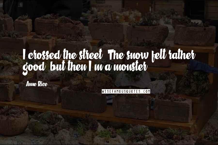 Anne Rice Quotes: I crossed the street. The snow felt rather good, but then I'm a monster.