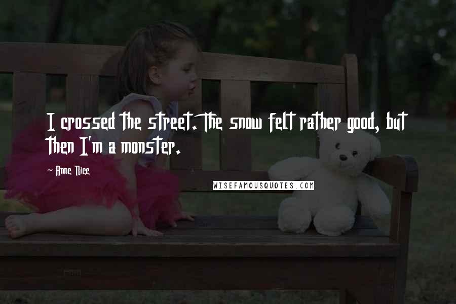 Anne Rice Quotes: I crossed the street. The snow felt rather good, but then I'm a monster.