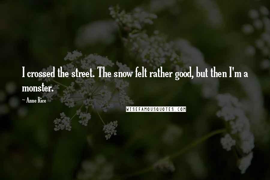 Anne Rice Quotes: I crossed the street. The snow felt rather good, but then I'm a monster.