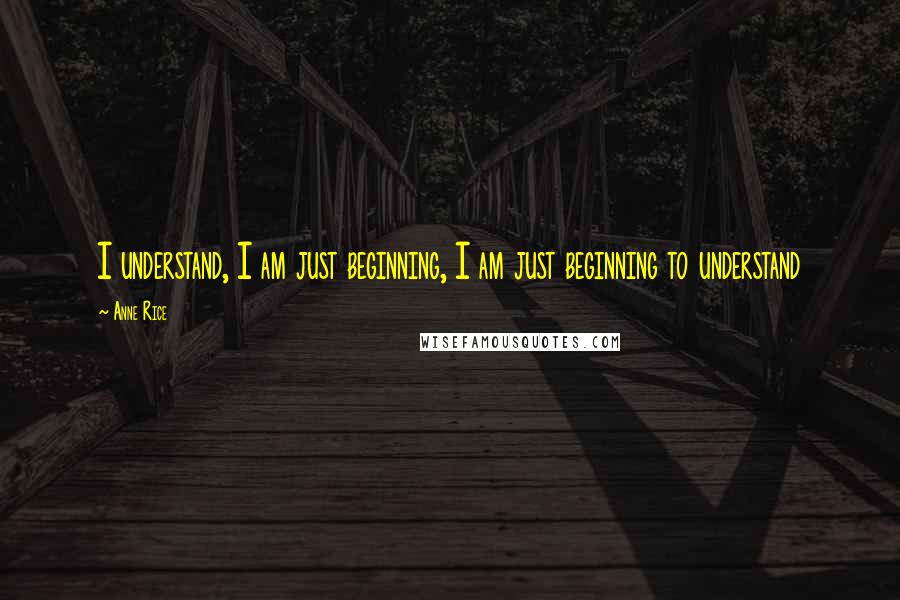 Anne Rice Quotes: I understand, I am just beginning, I am just beginning to understand