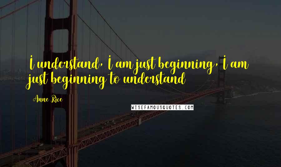 Anne Rice Quotes: I understand, I am just beginning, I am just beginning to understand
