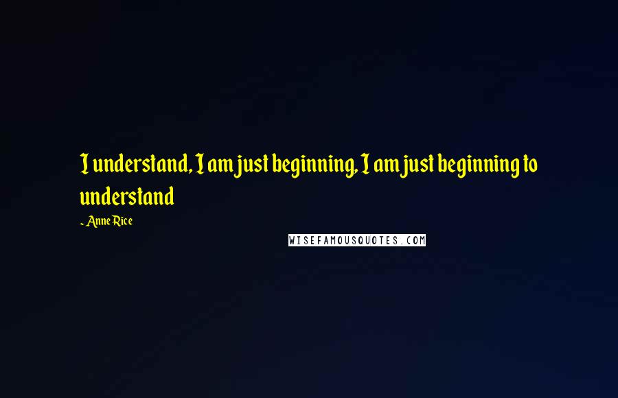 Anne Rice Quotes: I understand, I am just beginning, I am just beginning to understand