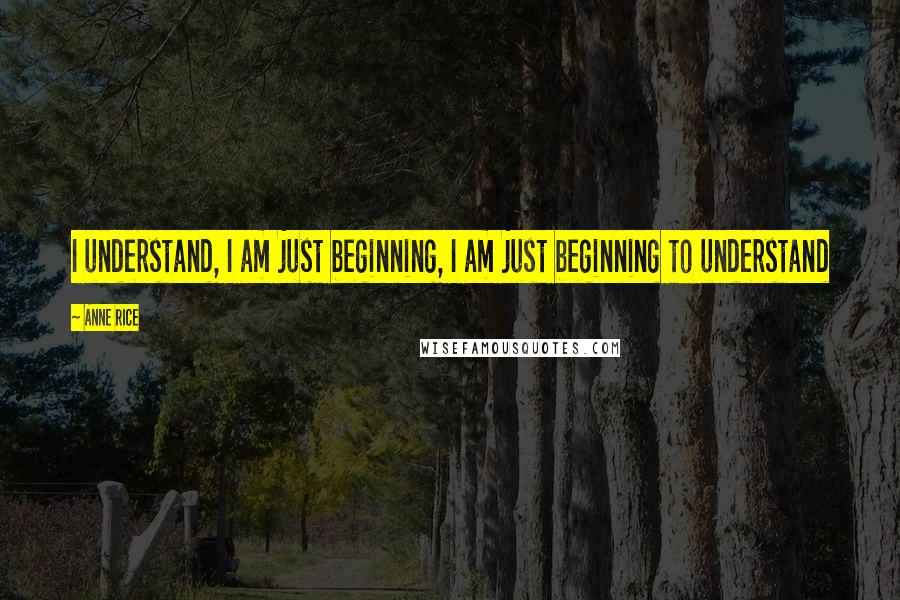 Anne Rice Quotes: I understand, I am just beginning, I am just beginning to understand