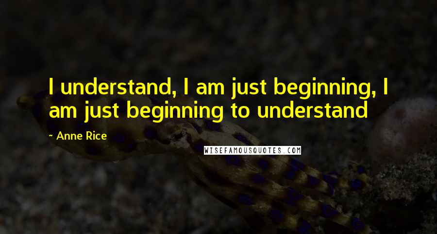 Anne Rice Quotes: I understand, I am just beginning, I am just beginning to understand