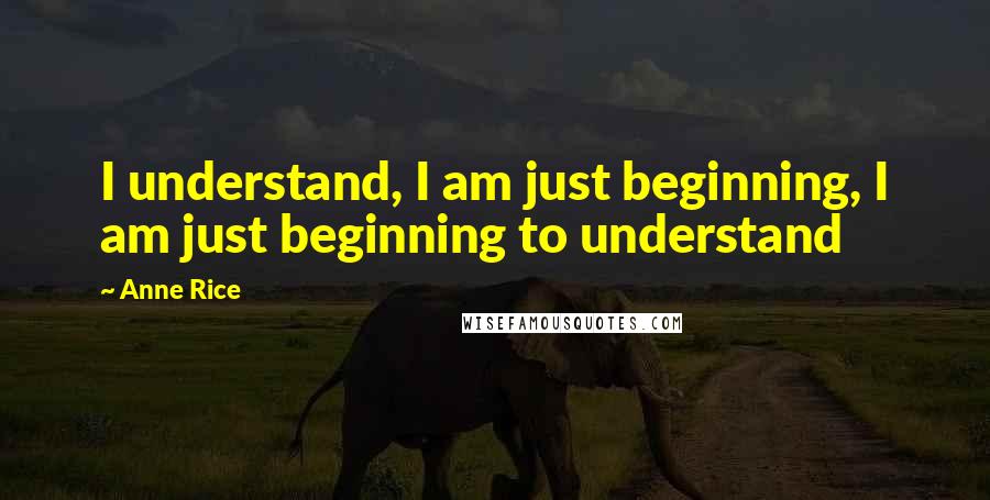 Anne Rice Quotes: I understand, I am just beginning, I am just beginning to understand