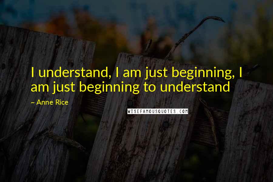 Anne Rice Quotes: I understand, I am just beginning, I am just beginning to understand