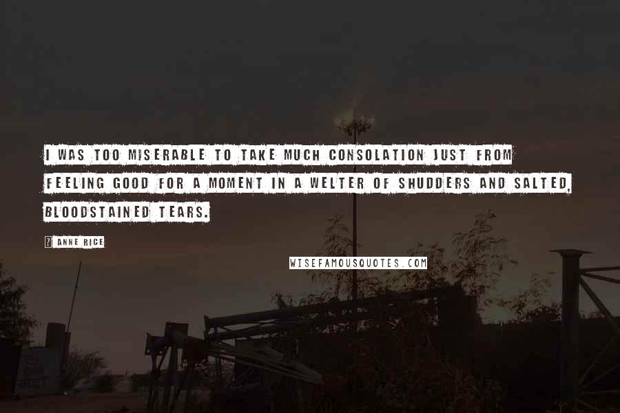 Anne Rice Quotes: I was too miserable to take much consolation just from feeling good for a moment in a welter of shudders and salted, bloodstained tears.