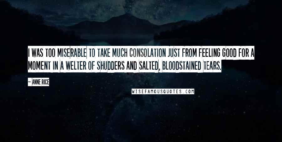 Anne Rice Quotes: I was too miserable to take much consolation just from feeling good for a moment in a welter of shudders and salted, bloodstained tears.