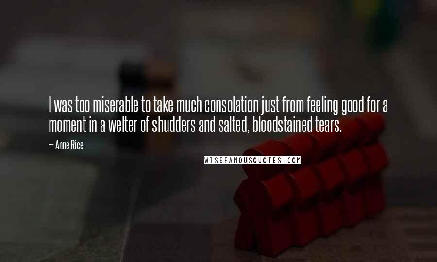 Anne Rice Quotes: I was too miserable to take much consolation just from feeling good for a moment in a welter of shudders and salted, bloodstained tears.