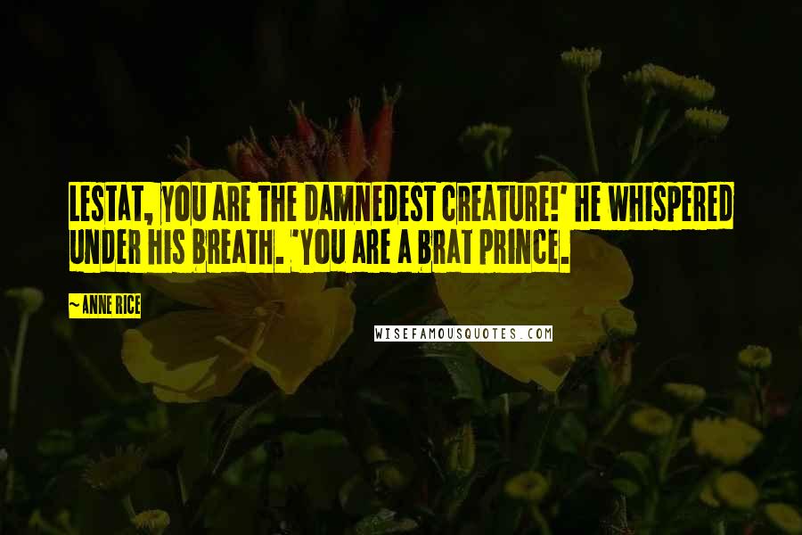 Anne Rice Quotes: Lestat, you are the damnedest creature!' he whispered under his breath. 'You are a brat prince.